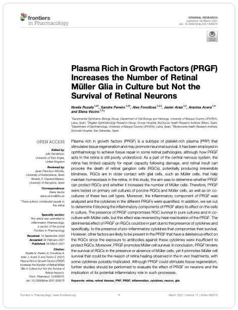 Plasma Rich in Growth Factors (PRGF) Increases the Number of Retinal Müller Glia in Culture but Not the Survival of Retinal Neurons