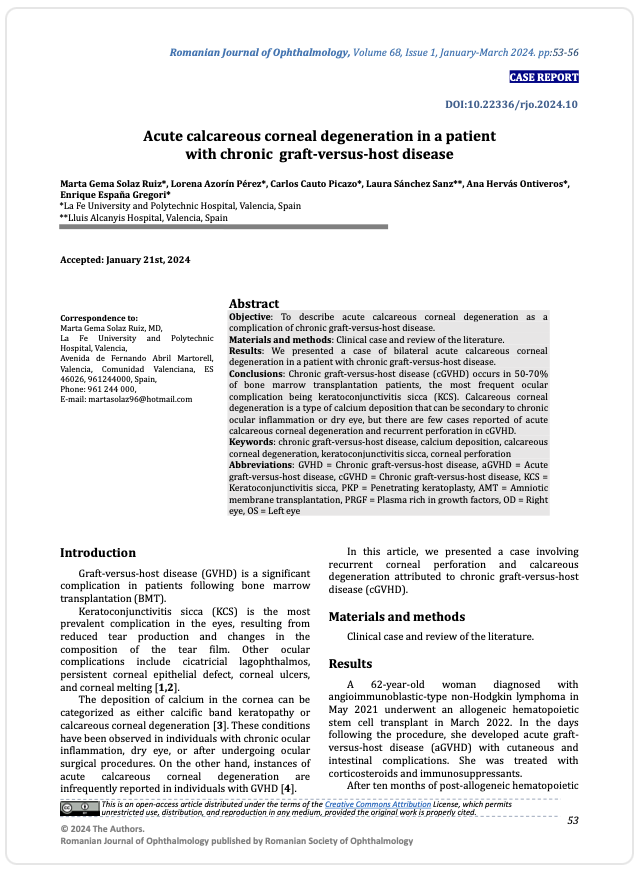 Acute calcareous corneal degeneration in a patient with chronic graft- versus-host disease