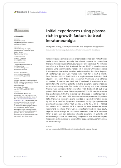 Initial experiences using plasma rich in growth factors to treat keratoneuralgia