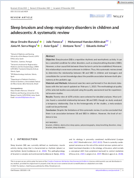 Sleep bruxism and sleep respiratory disorders in children and adolescents: A systematic review.